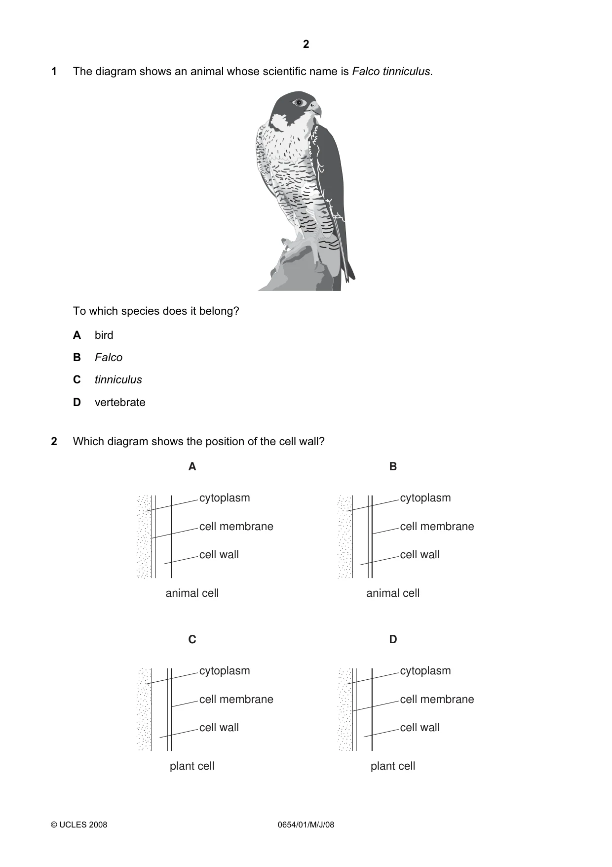 Cambridge IGCSE Sciences - Co-ordinated (Double) 0654 2008 May/June Paper 1 · Variant 1 question paper, page 2 of 20