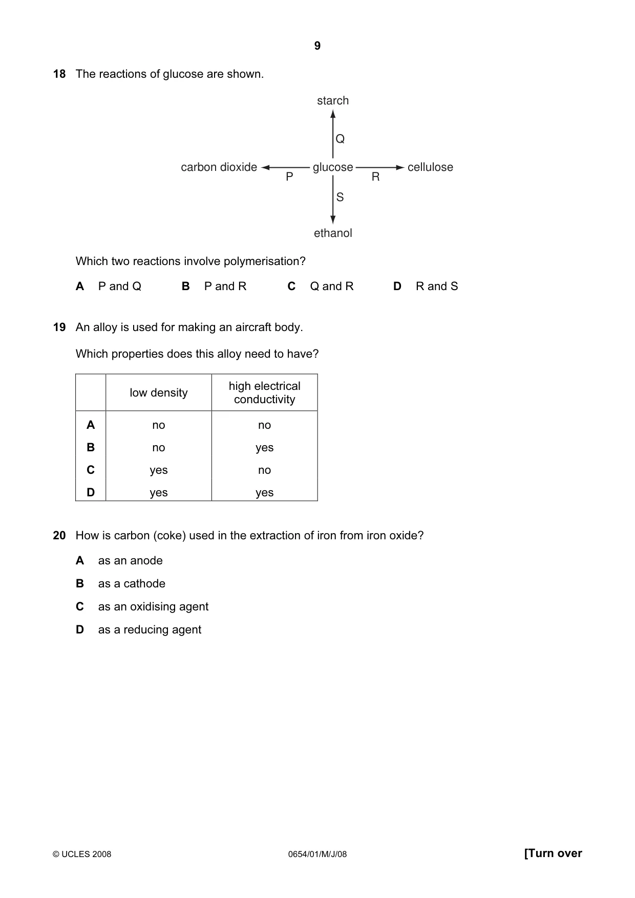 Cambridge IGCSE Sciences - Co-ordinated (Double) 0654 2008 May/June Paper 1 · Variant 1 question paper, page 9 of 20