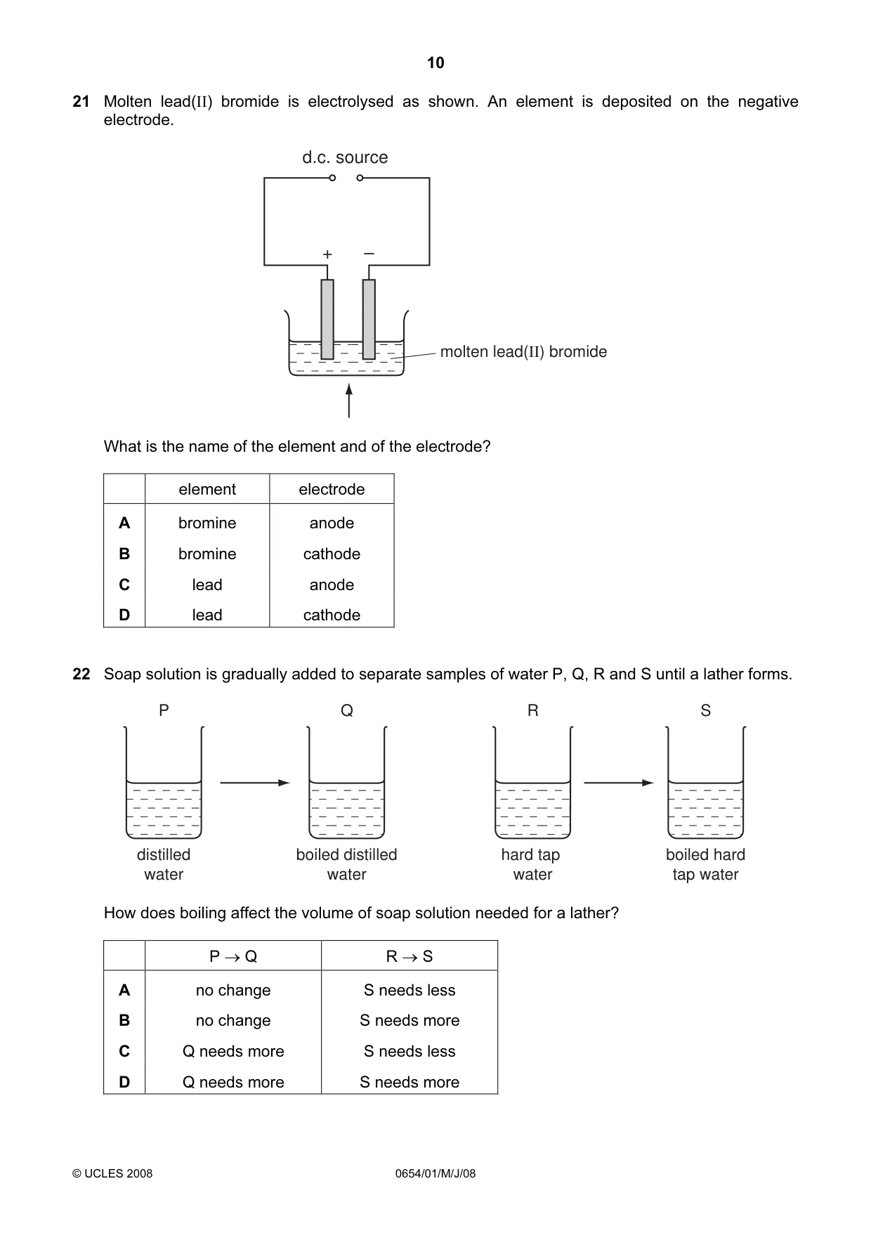Cambridge IGCSE Sciences - Co-ordinated (Double) 0654 2008 May/June Paper 1 · Variant 1 question paper, page 10 of 20