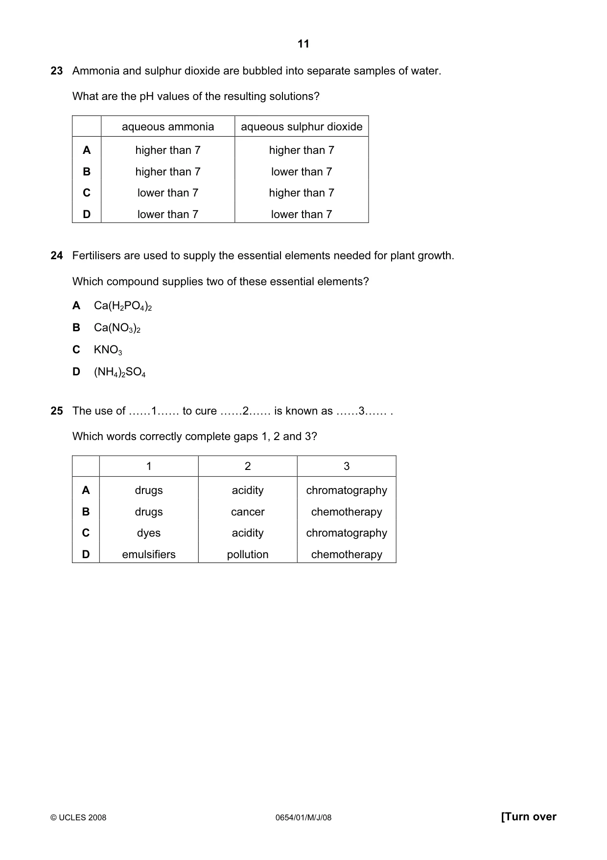 Cambridge IGCSE Sciences - Co-ordinated (Double) 0654 2008 May/June Paper 1 · Variant 1 question paper, page 11 of 20