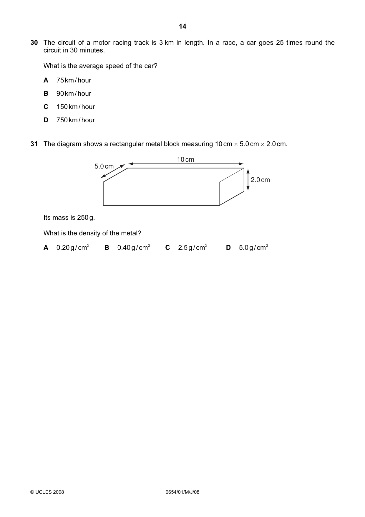 Cambridge IGCSE Sciences - Co-ordinated (Double) 0654 2008 May/June Paper 1 · Variant 1 question paper, page 14 of 20