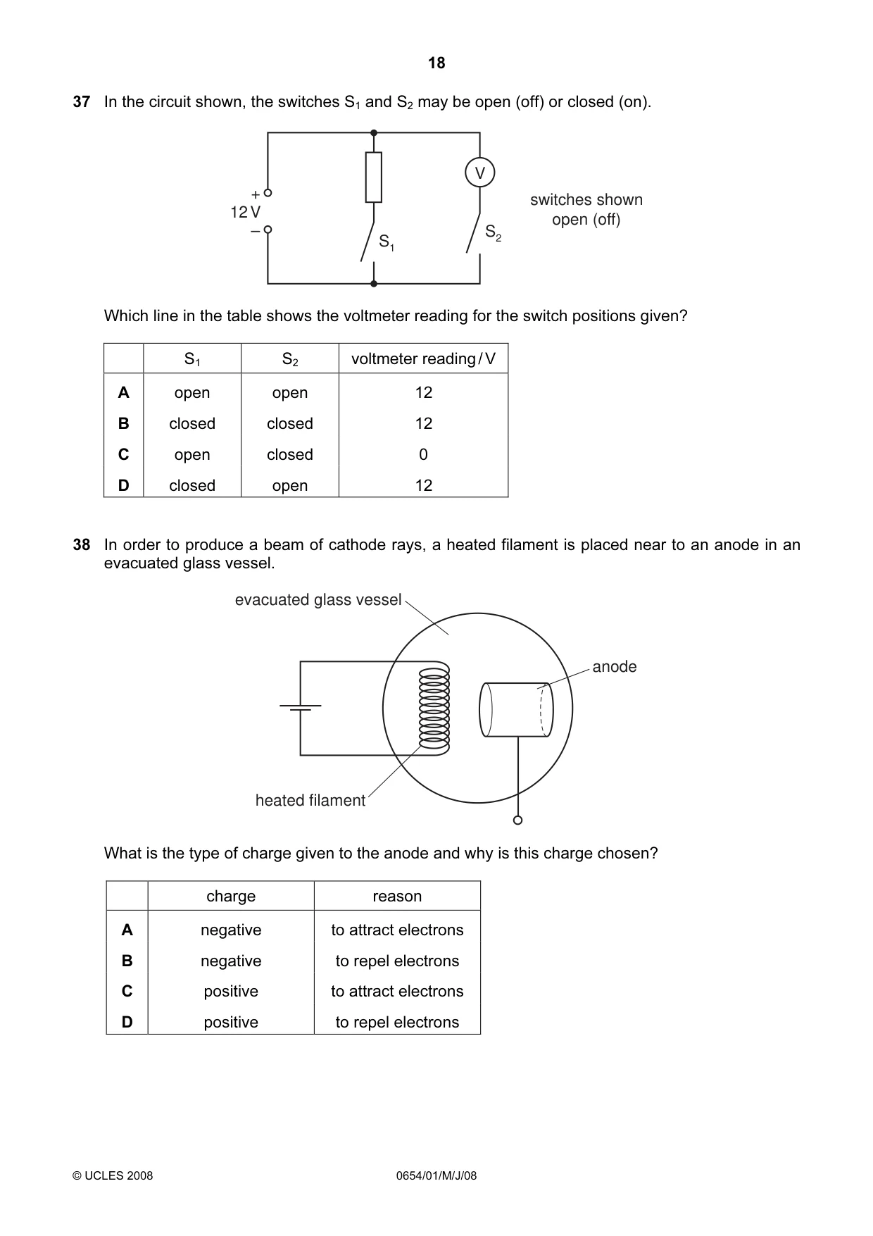 Cambridge IGCSE Sciences - Co-ordinated (Double) 0654 2008 May/June Paper 1 · Variant 1 question paper, page 18 of 20