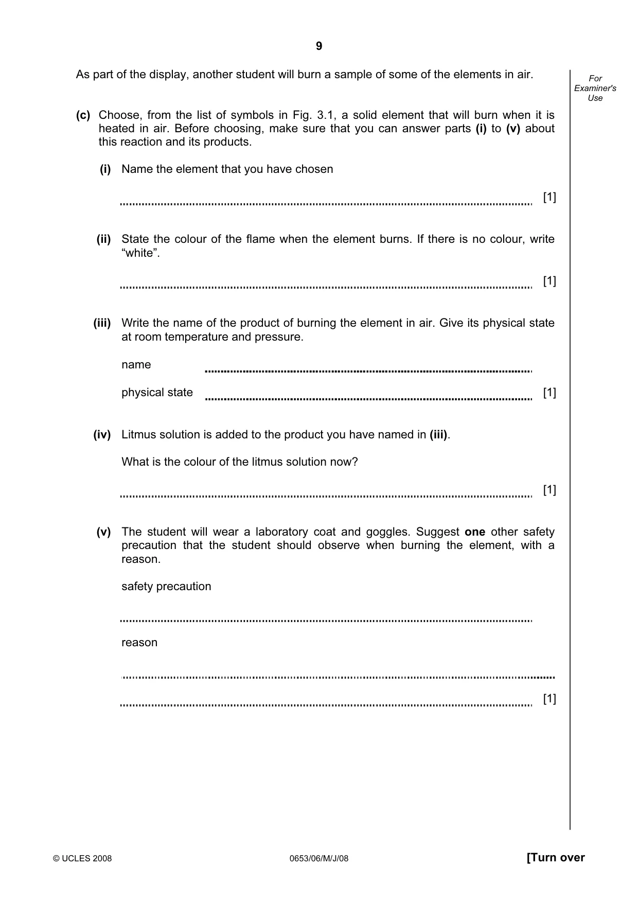 Cambridge IGCSE Sciences - Co-ordinated (Double) 0654 2008 May/June Paper 6 · Variant 1 question paper, page 9 of 20