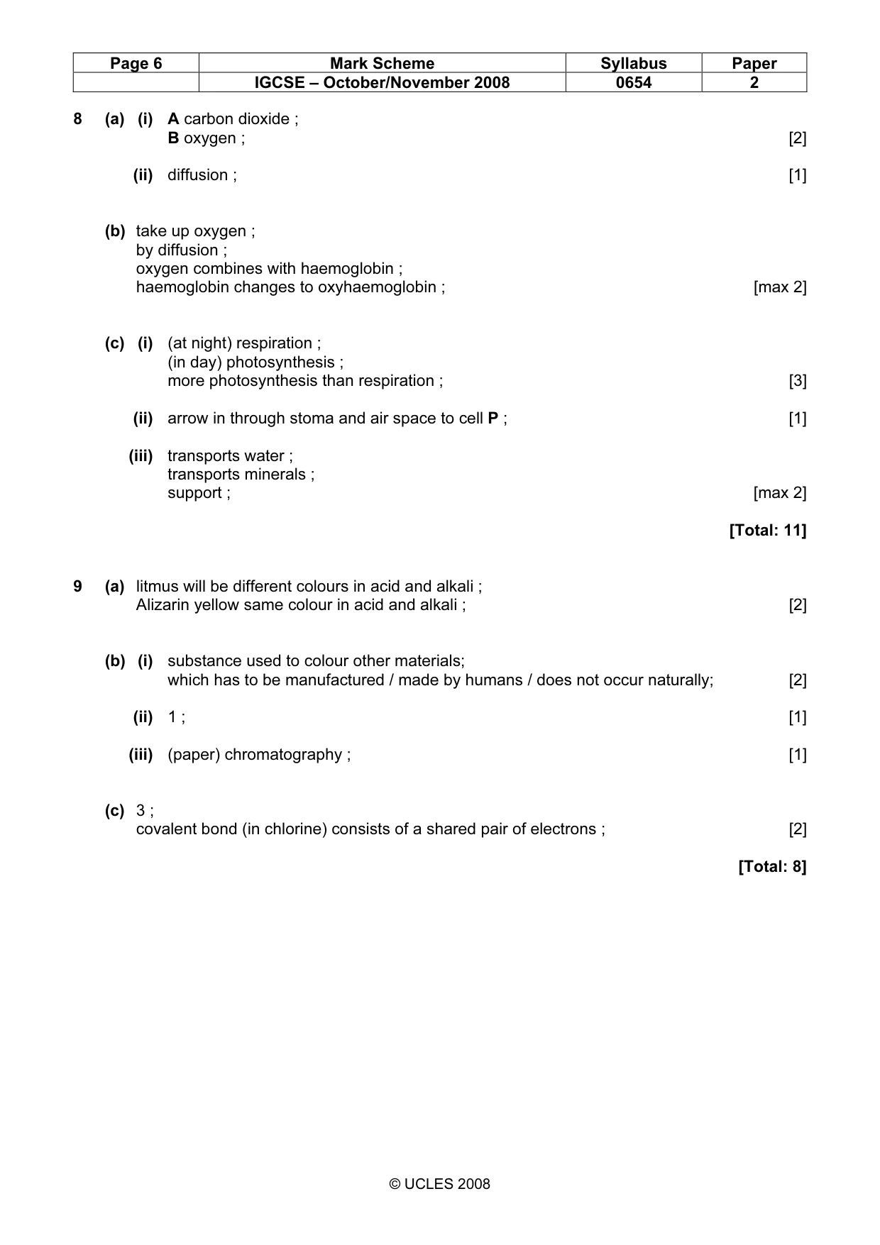 Mark scheme, page 6 of 7
