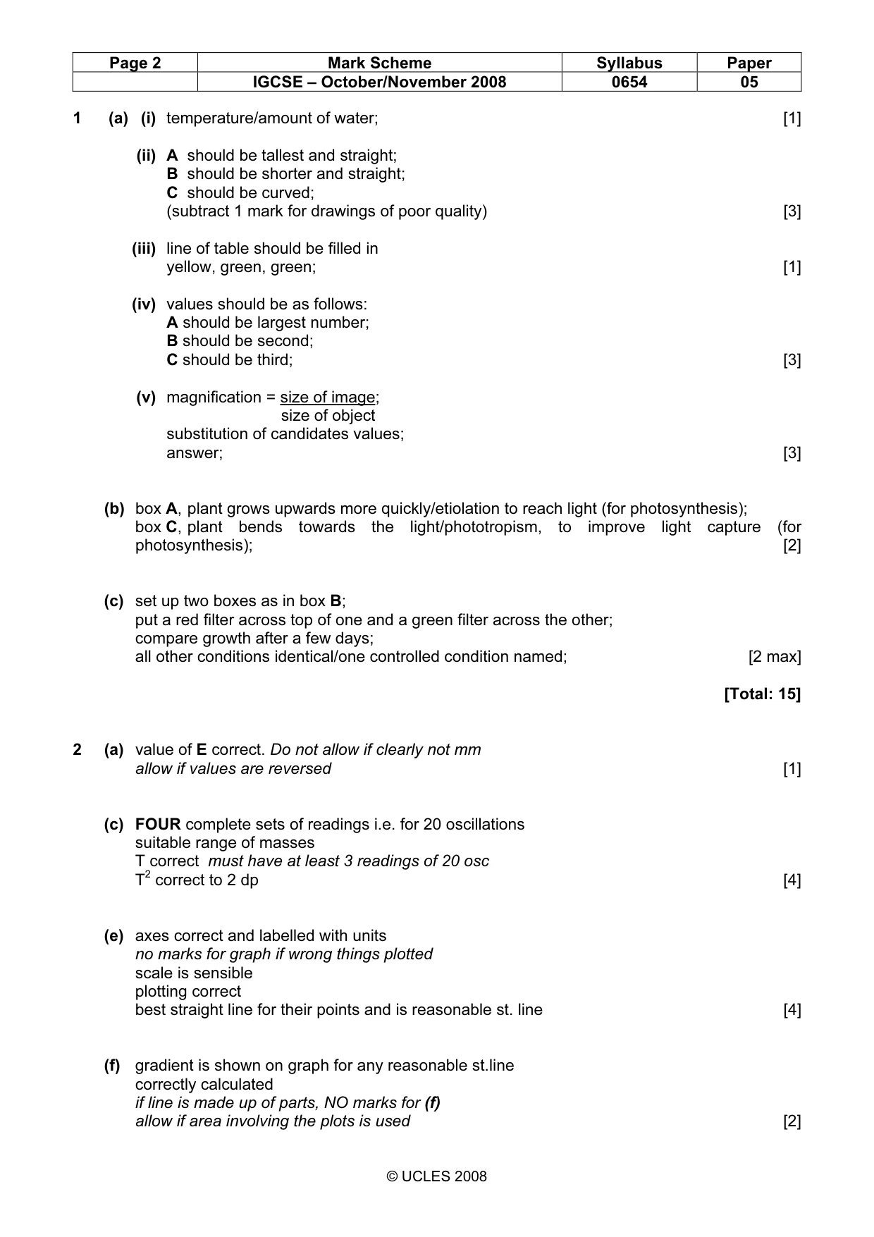 Mark scheme, page 2 of 3