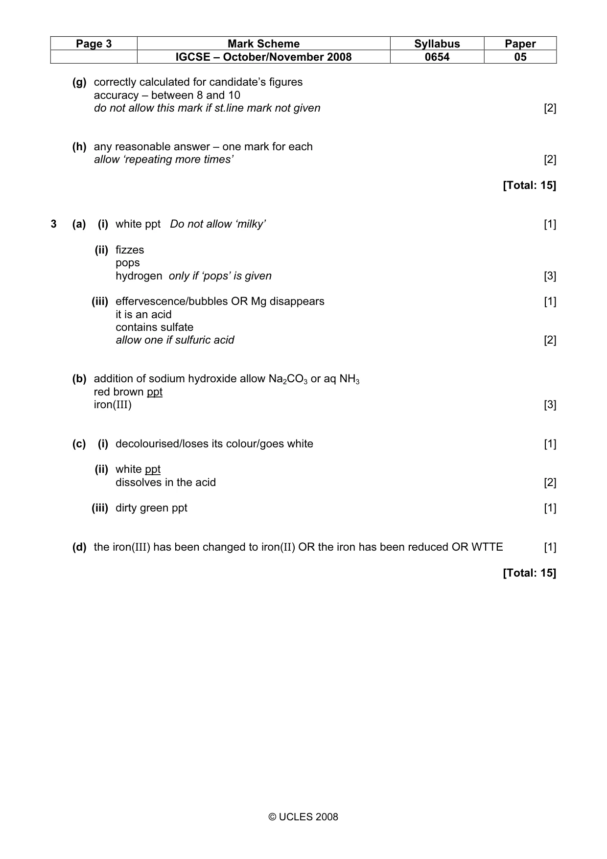 Mark scheme, page 3 of 3