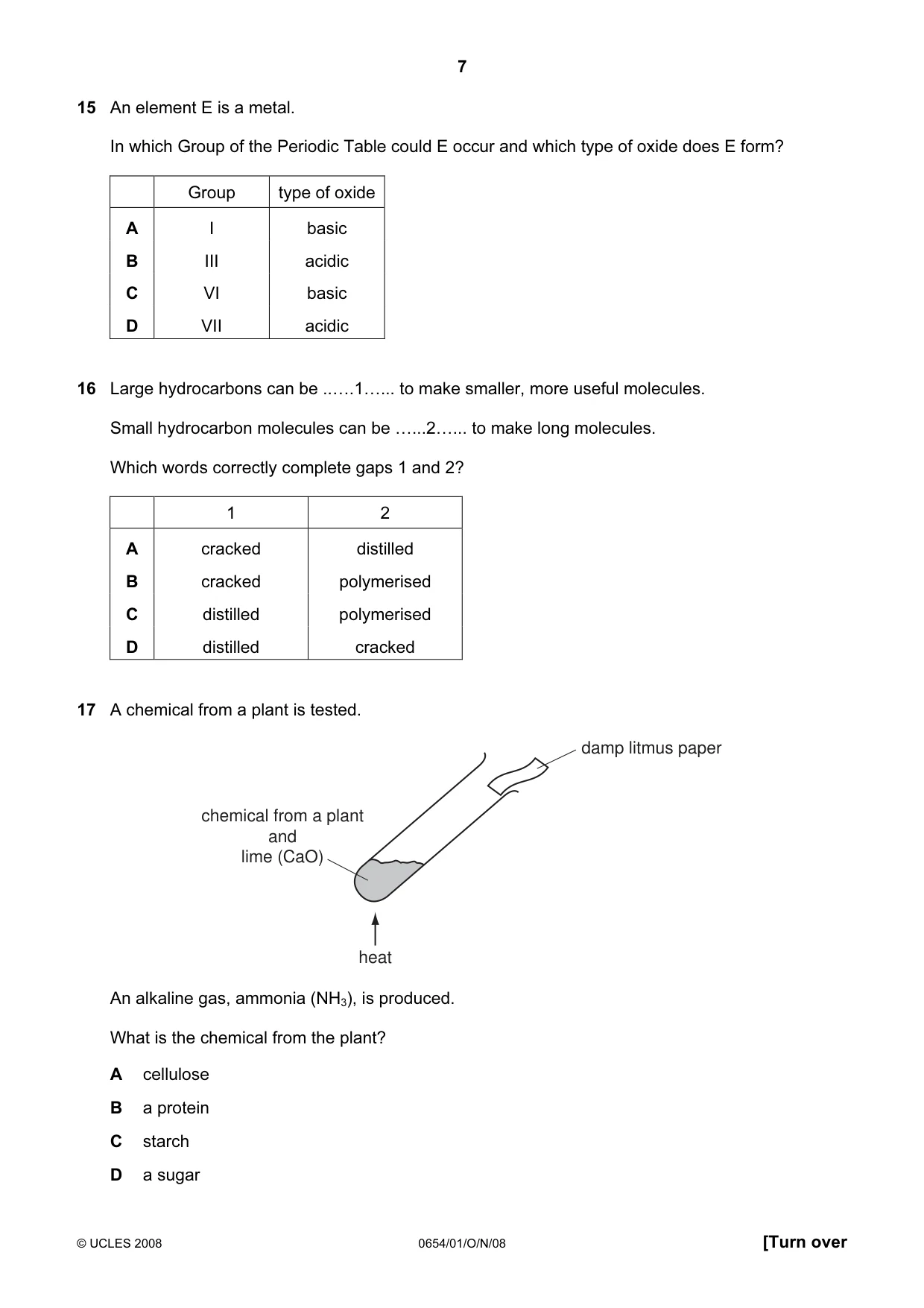 Cambridge IGCSE Sciences - Co-ordinated (Double) 0654 2008 Oct/Nov Paper 1 · Variant 1 question paper, page 7 of 20