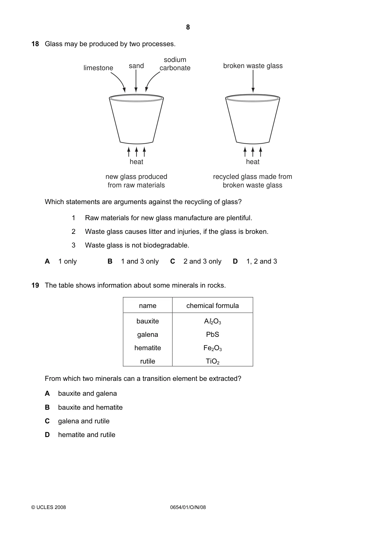 Cambridge IGCSE Sciences - Co-ordinated (Double) 0654 2008 Oct/Nov Paper 1 · Variant 1 question paper, page 8 of 20