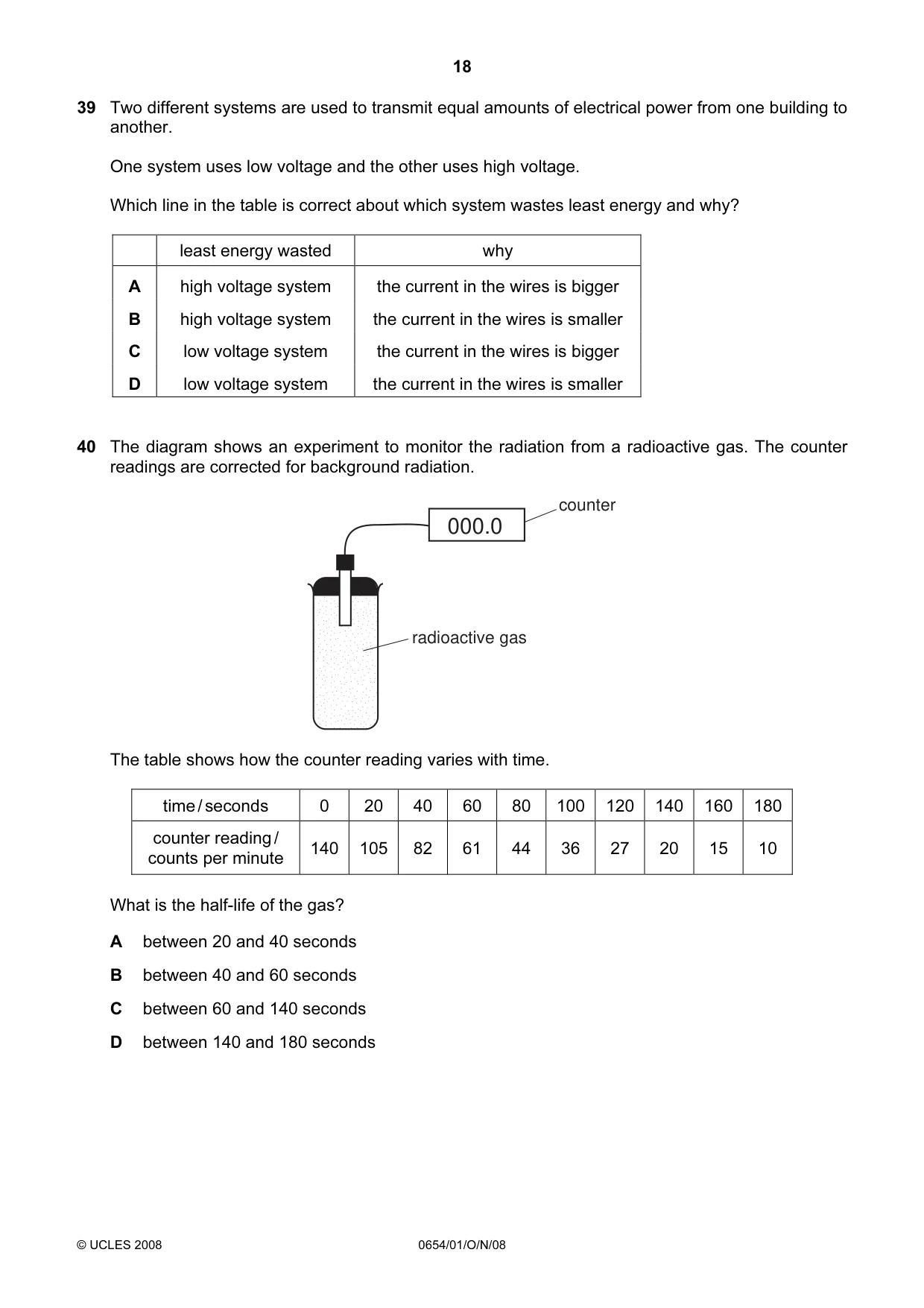 Cambridge IGCSE Sciences - Co-ordinated (Double) 0654 2008 Oct/Nov Paper 1 · Variant 1 question paper, page 18 of 20