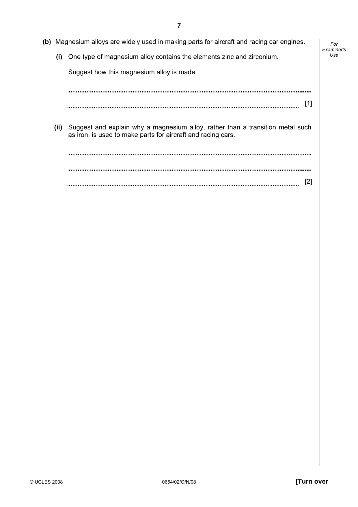 Cambridge IGCSE Sciences - Co-ordinated (Double) 0654 2008 Oct/Nov Paper 2 · Variant 1 question paper, page 7 of 28
