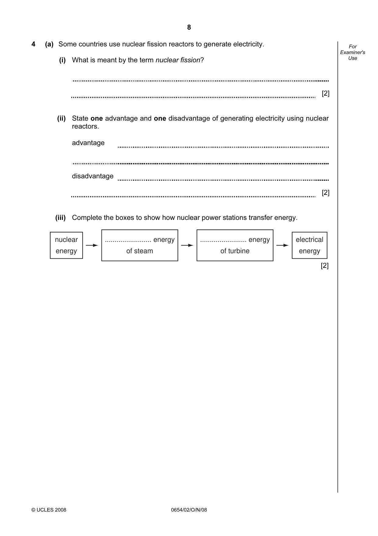Cambridge IGCSE Sciences - Co-ordinated (Double) 0654 2008 Oct/Nov Paper 2 · Variant 1 question paper, page 8 of 28