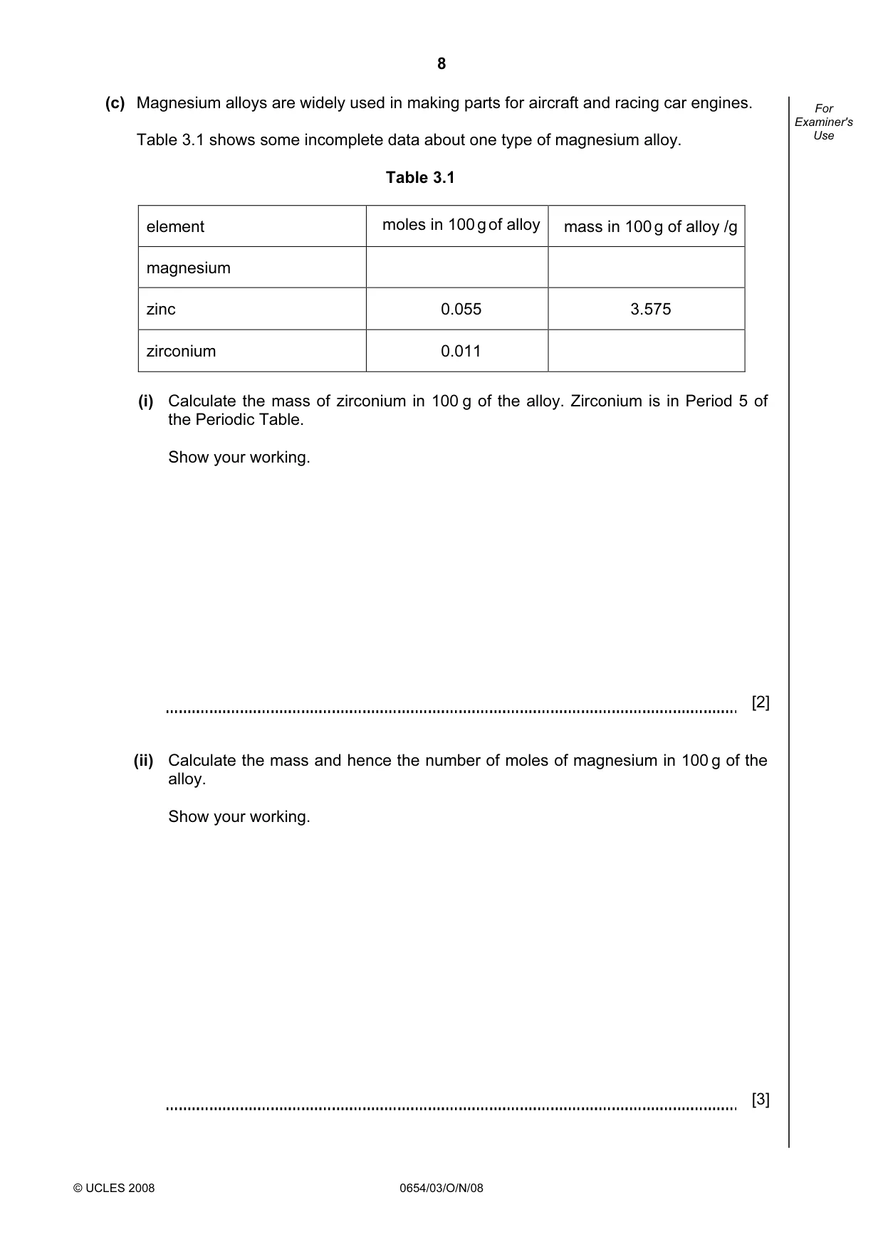 Cambridge IGCSE Sciences - Co-ordinated (Double) 0654 2008 Oct/Nov Paper 3 · Variant 1 question paper, page 8 of 28