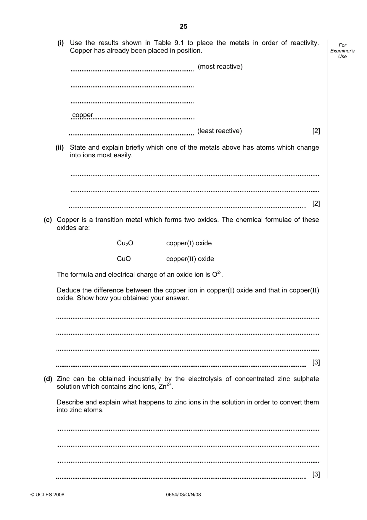 Cambridge IGCSE Sciences - Co-ordinated (Double) 0654 2008 Oct/Nov Paper 3 · Variant 1 question paper, page 25 of 28