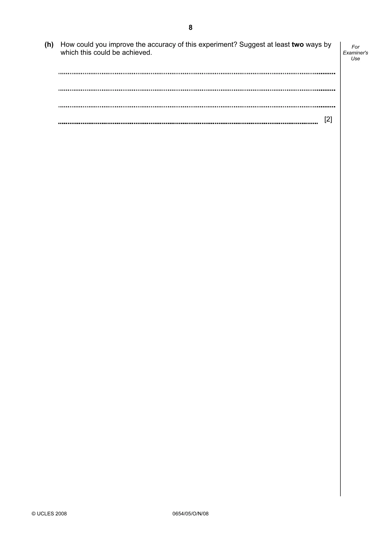 Cambridge IGCSE Sciences - Co-ordinated (Double) 0654 2008 Oct/Nov Paper 5 · Variant 1 question paper, page 8 of 12