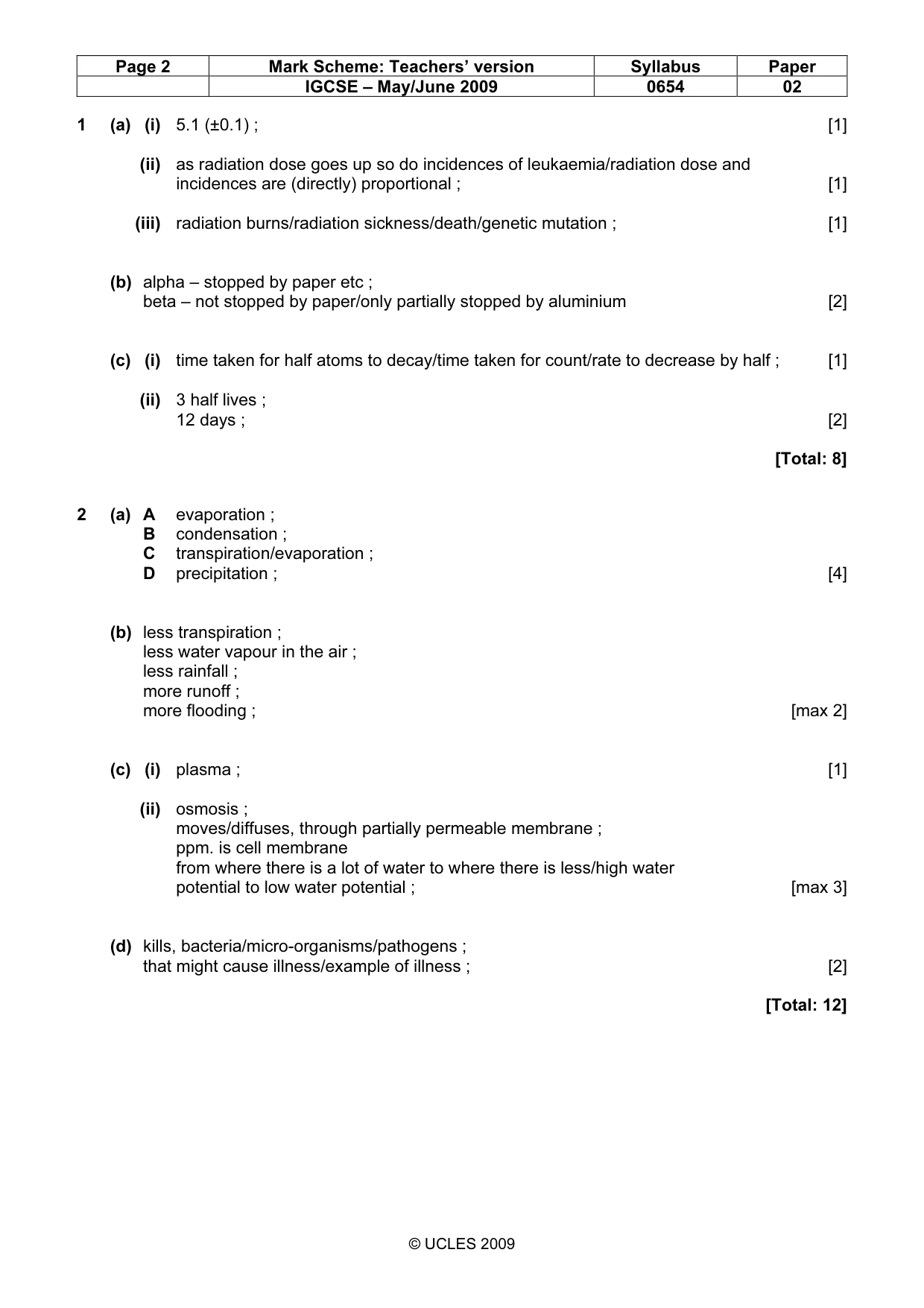 Mark scheme, page 2 of 6