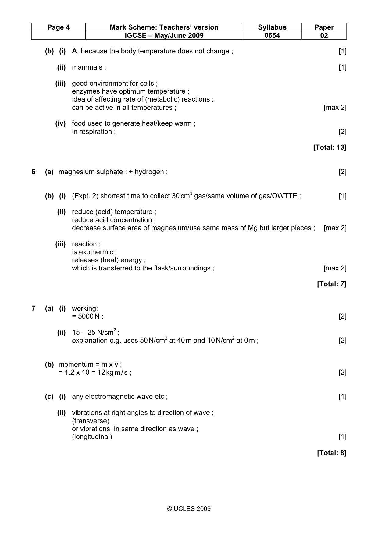Mark scheme, page 4 of 6