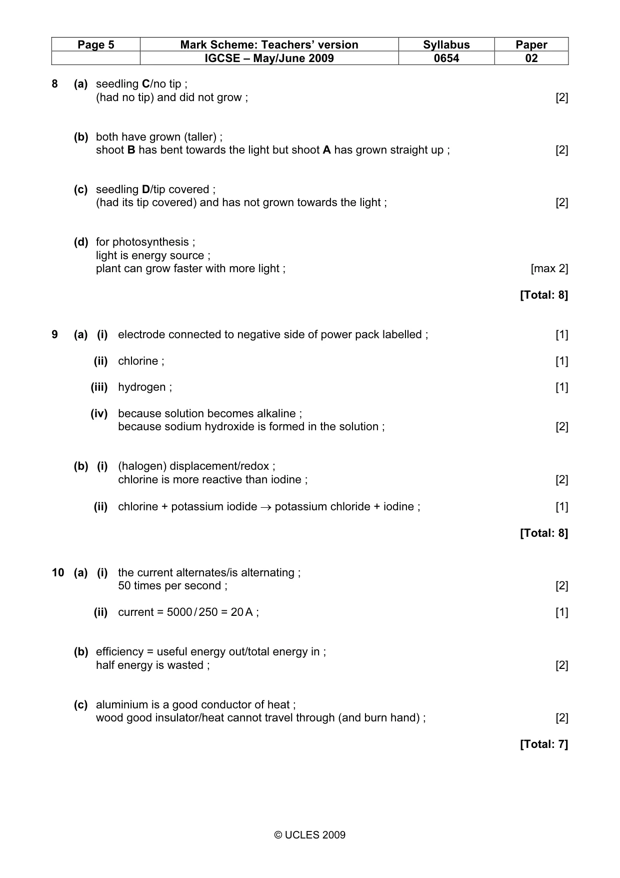 Mark scheme, page 5 of 6