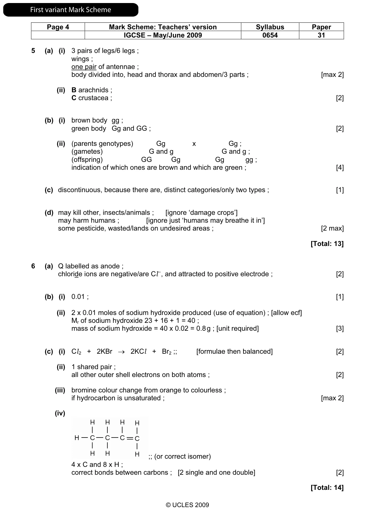 Mark scheme, page 5 of 13