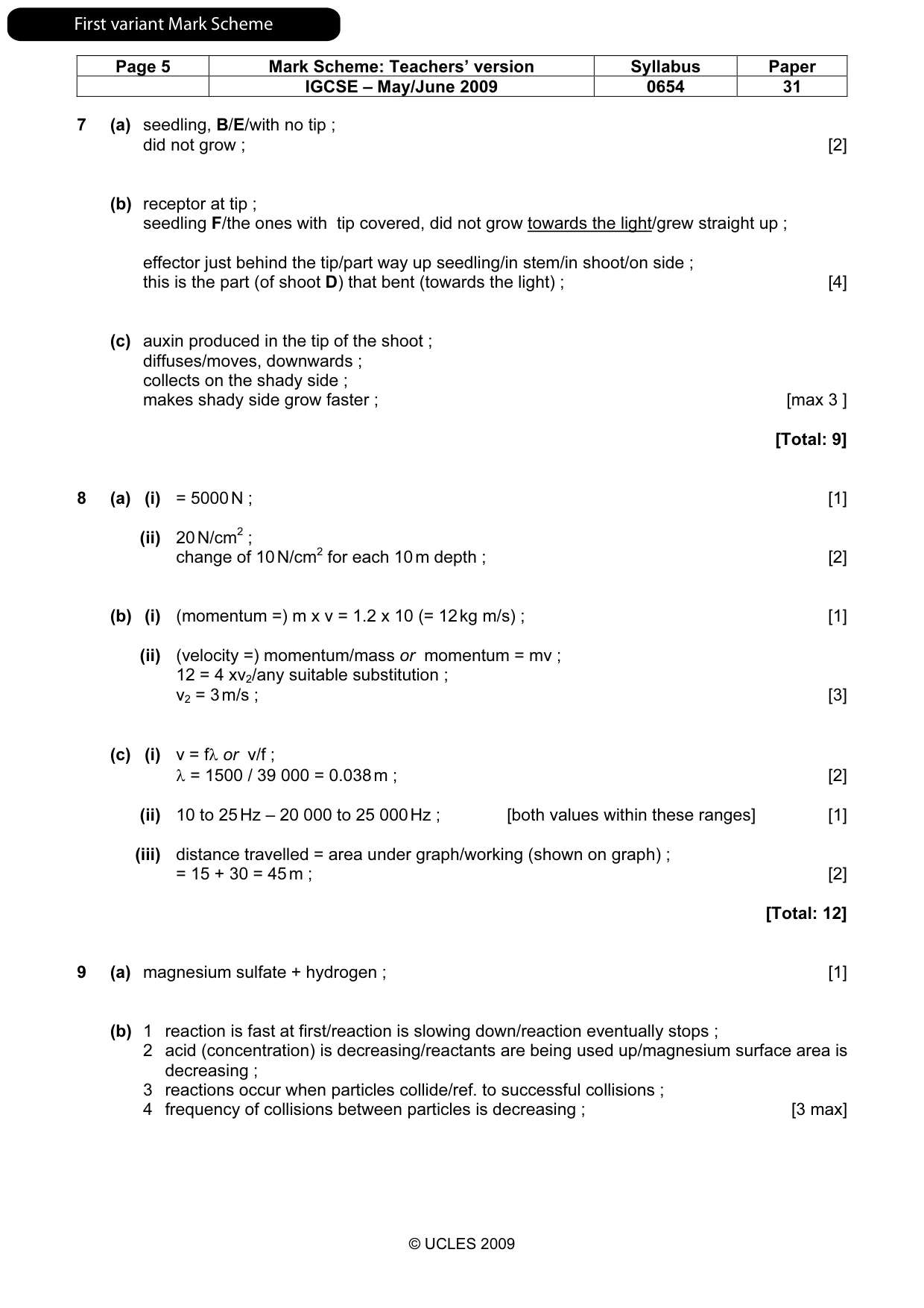 Mark scheme, page 6 of 13