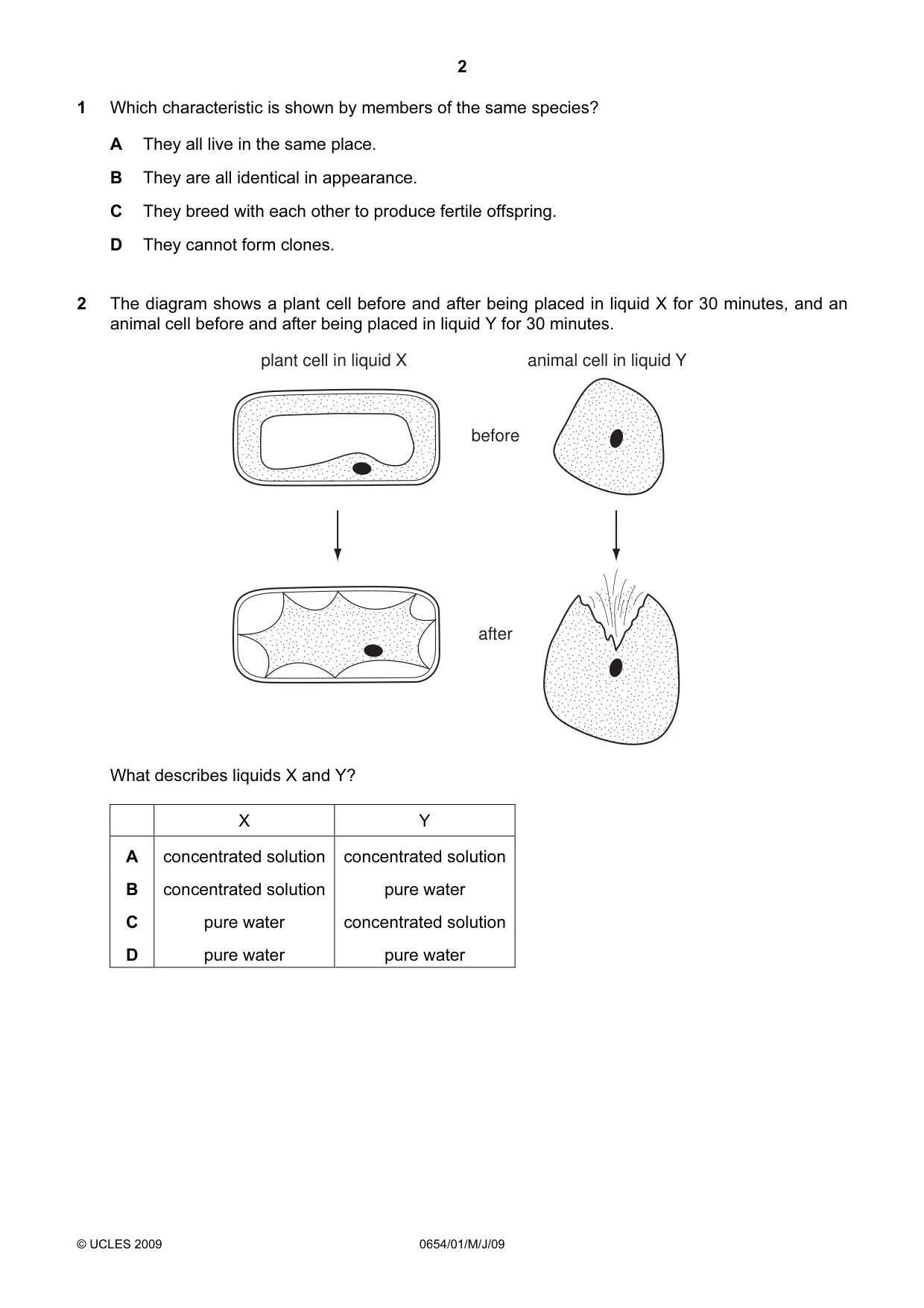Cambridge IGCSE Sciences - Co-ordinated (Double) 0654 2009 May/June Paper 1 · Variant 1 question paper, page 2 of 20