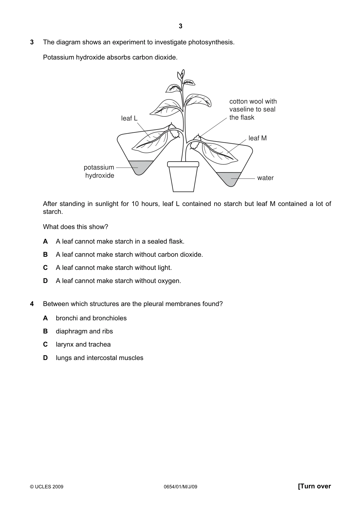 Cambridge IGCSE Sciences - Co-ordinated (Double) 0654 2009 May/June Paper 1 · Variant 1 question paper, page 3 of 20