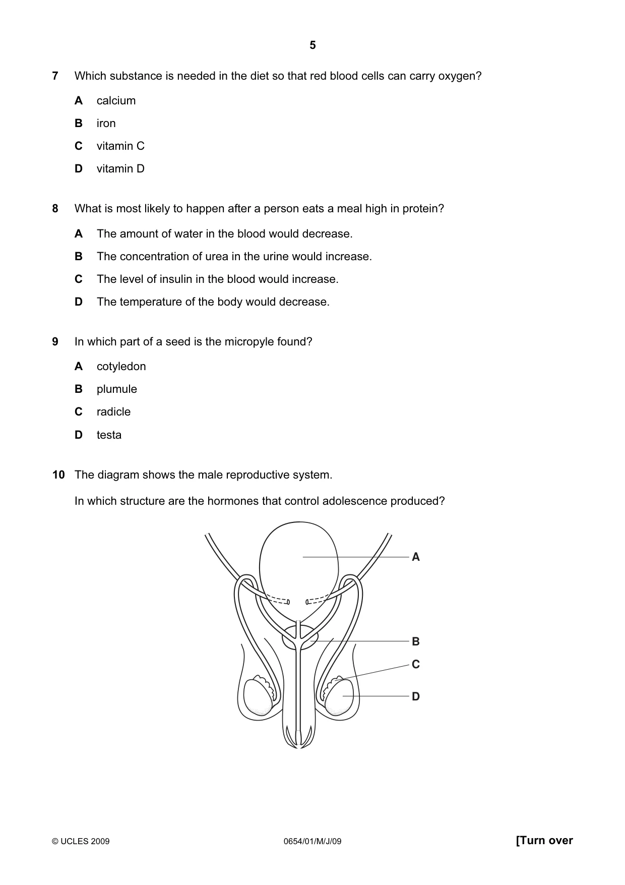 Cambridge IGCSE Sciences - Co-ordinated (Double) 0654 2009 May/June Paper 1 · Variant 1 question paper, page 5 of 20