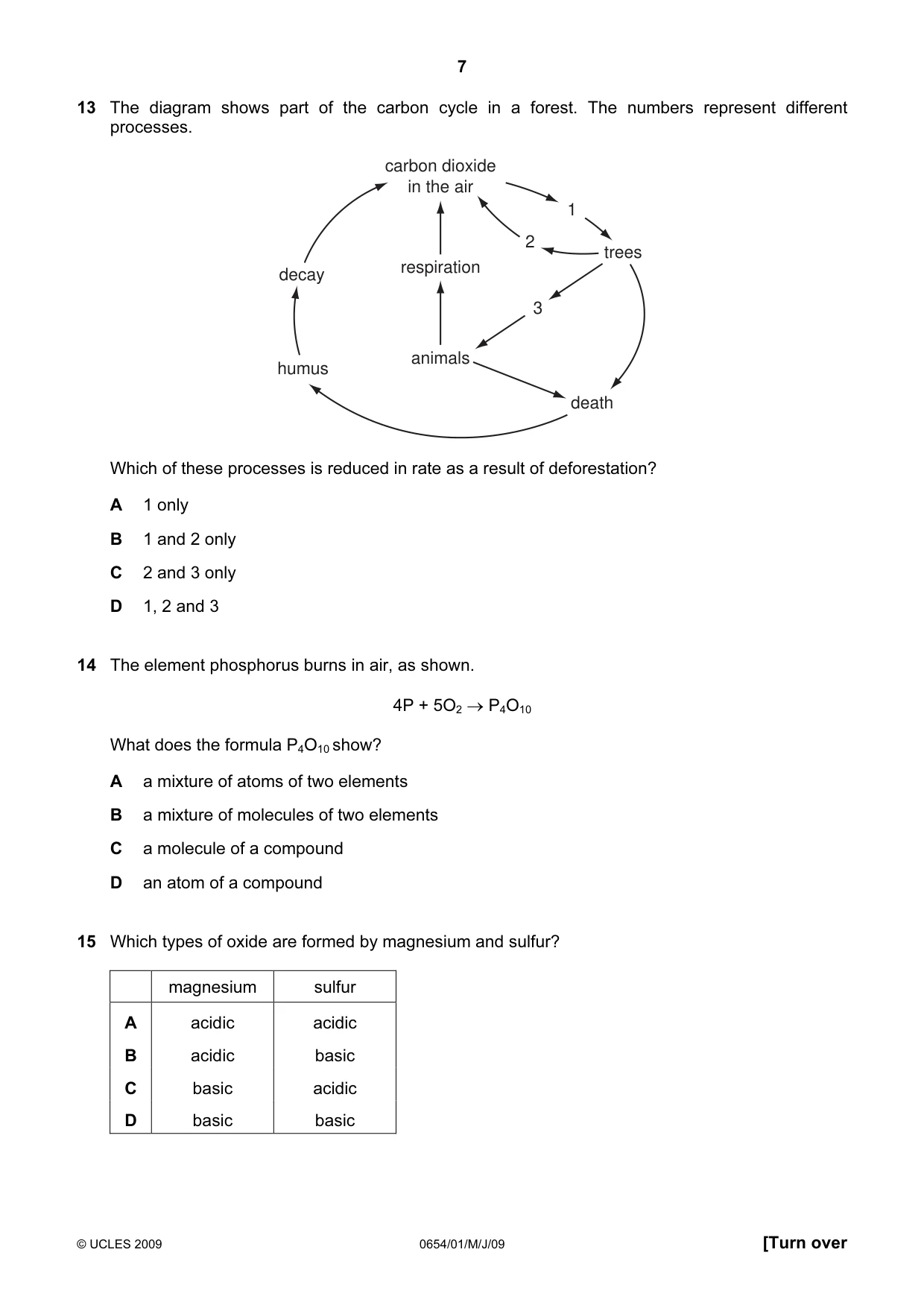 Cambridge IGCSE Sciences - Co-ordinated (Double) 0654 2009 May/June Paper 1 · Variant 1 question paper, page 7 of 20