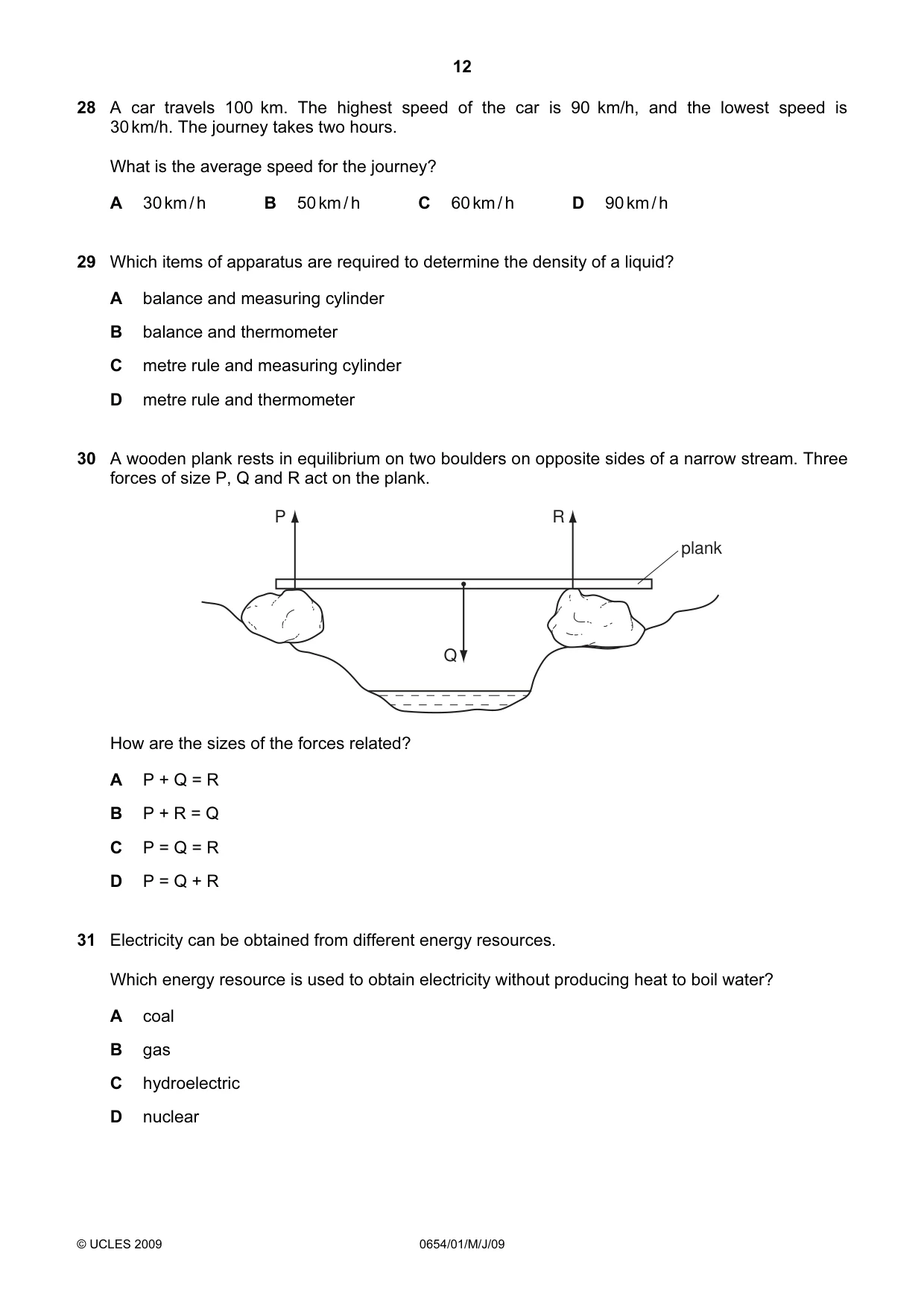 Cambridge IGCSE Sciences - Co-ordinated (Double) 0654 2009 May/June Paper 1 · Variant 1 question paper, page 12 of 20