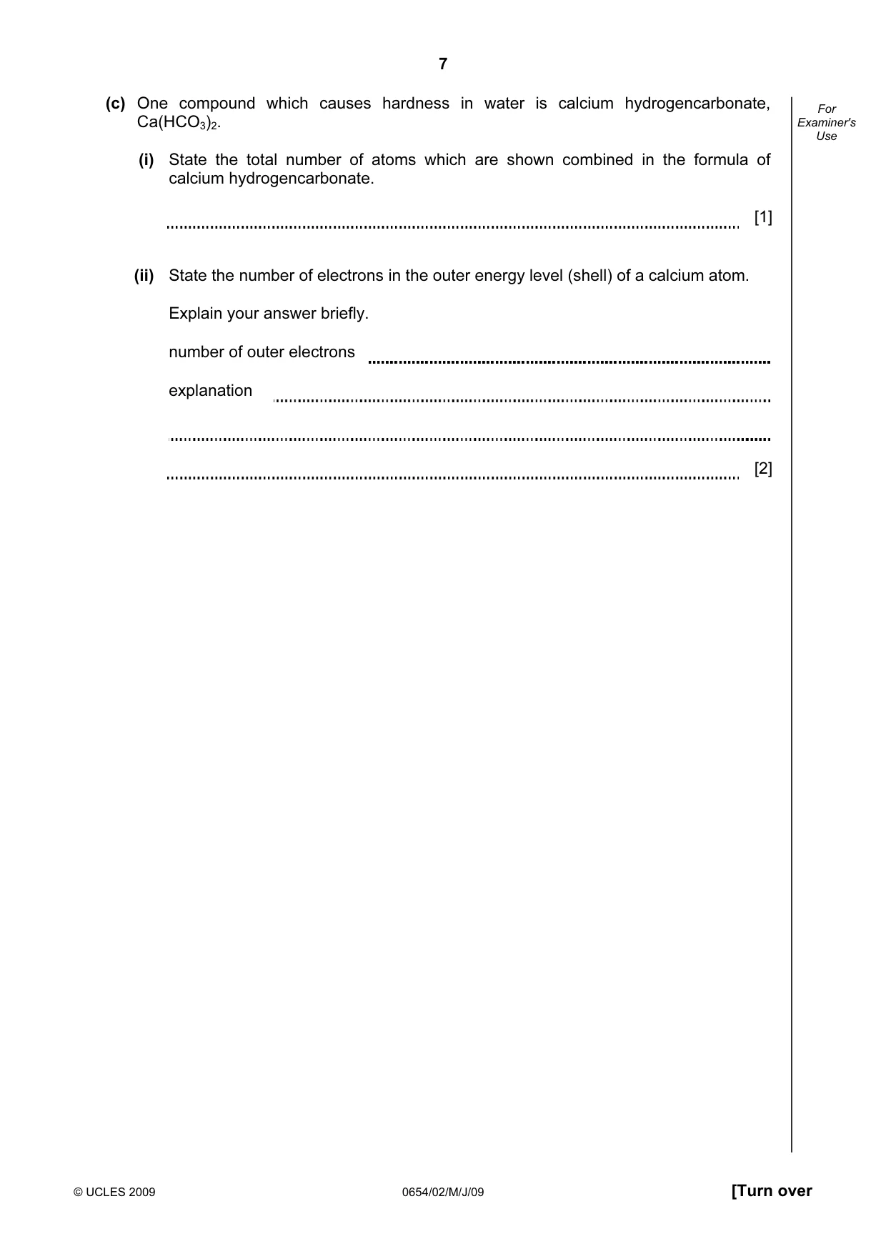 Cambridge IGCSE Sciences - Co-ordinated (Double) 0654 2009 May/June Paper 2 · Variant 1 question paper, page 7 of 28