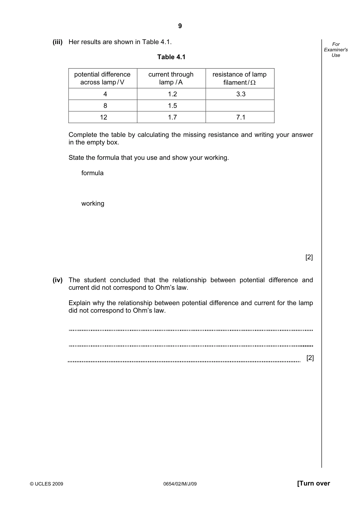 Cambridge IGCSE Sciences - Co-ordinated (Double) 0654 2009 May/June Paper 2 · Variant 1 question paper, page 9 of 28