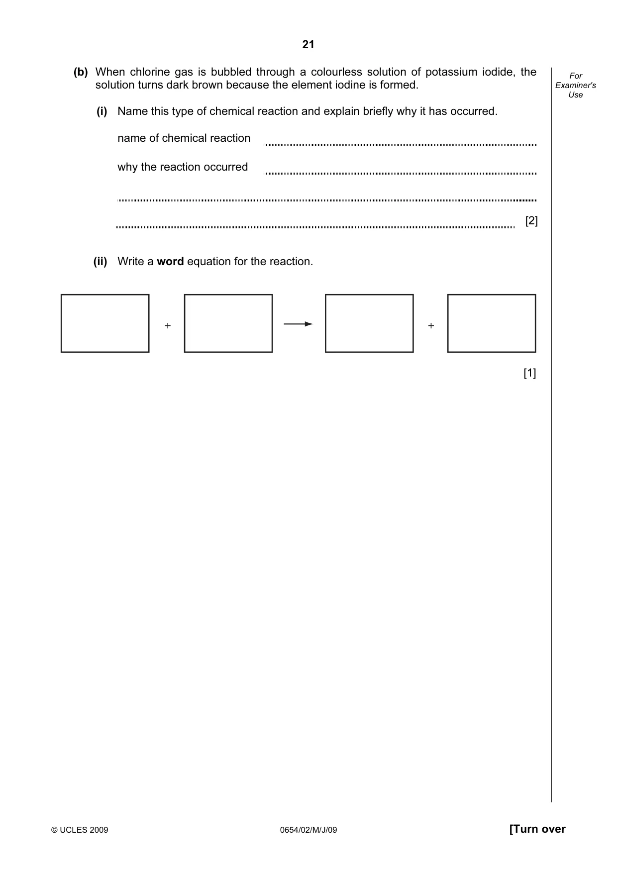 Cambridge IGCSE Sciences - Co-ordinated (Double) 0654 2009 May/June Paper 2 · Variant 1 question paper, page 21 of 28