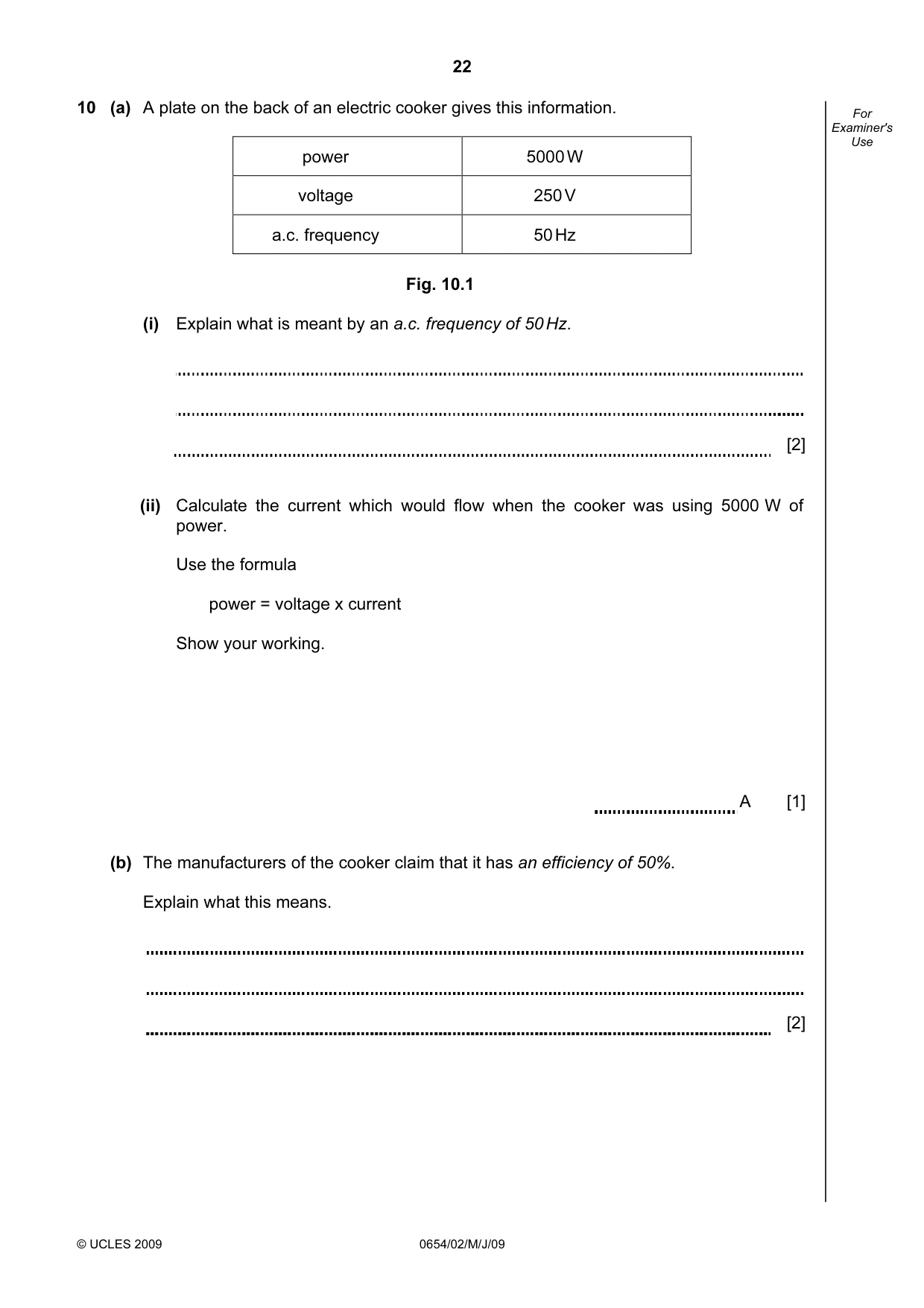 Cambridge IGCSE Sciences - Co-ordinated (Double) 0654 2009 May/June Paper 2 · Variant 1 question paper, page 22 of 28