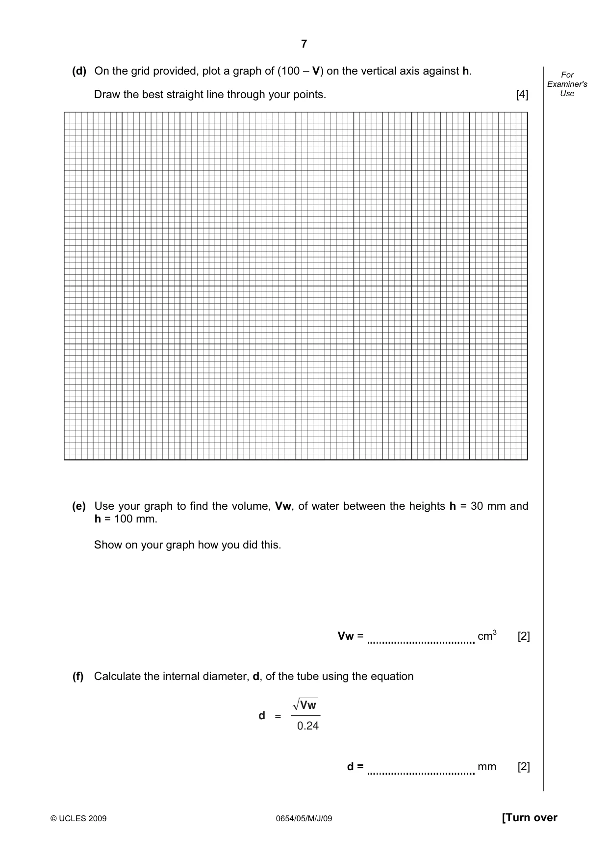 Cambridge IGCSE Sciences - Co-ordinated (Double) 0654 2009 May/June Paper 5 · Variant 1 question paper, page 7 of 12