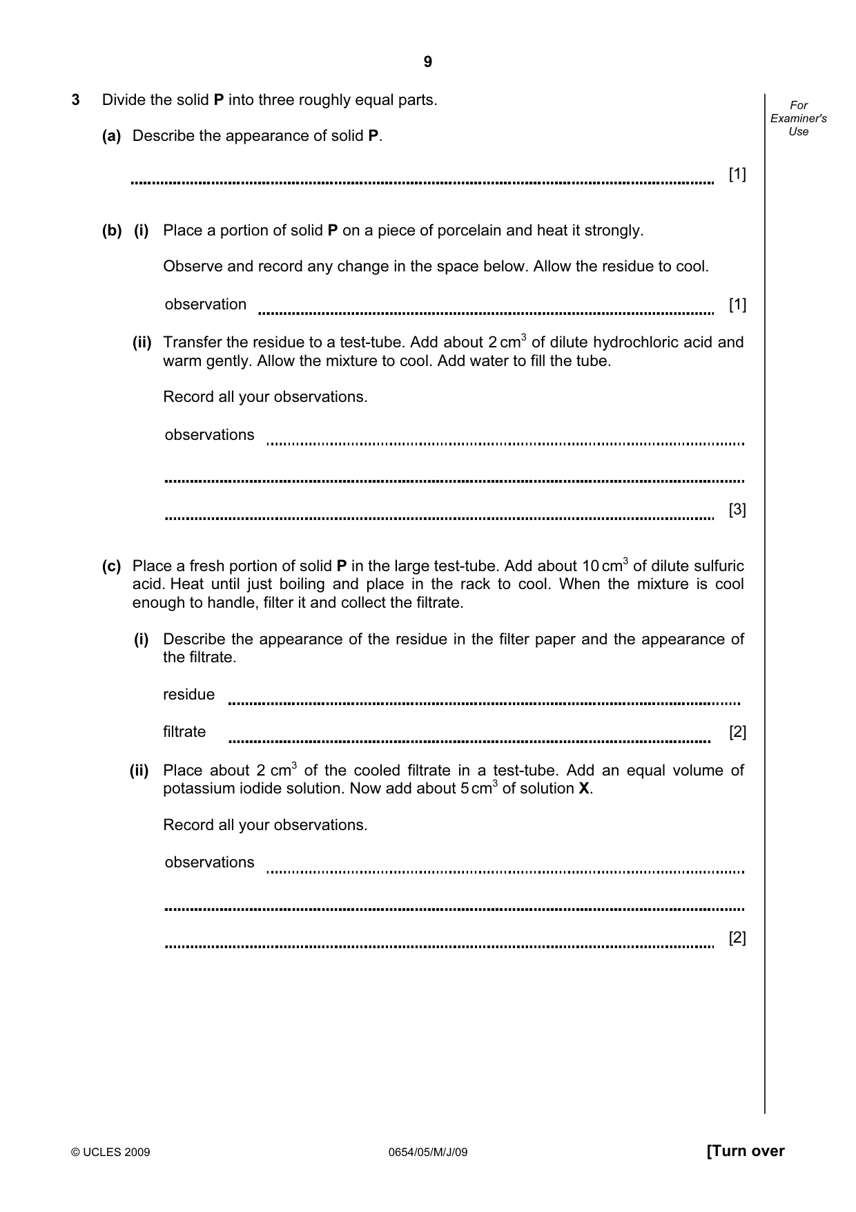 Cambridge IGCSE Sciences - Co-ordinated (Double) 0654 2009 May/June Paper 5 · Variant 1 question paper, page 9 of 12