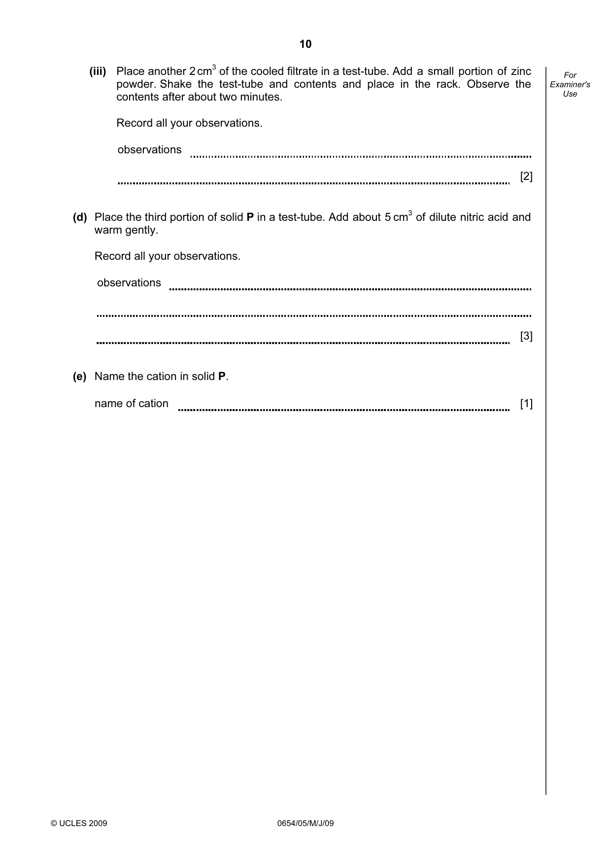 Cambridge IGCSE Sciences - Co-ordinated (Double) 0654 2009 May/June Paper 5 · Variant 1 question paper, page 10 of 12