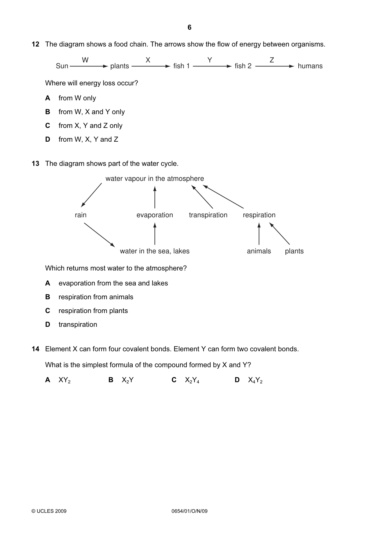 Cambridge IGCSE Sciences - Co-ordinated (Double) 0654 2009 Oct/Nov Paper 1 · Variant 1 question paper, page 6 of 20