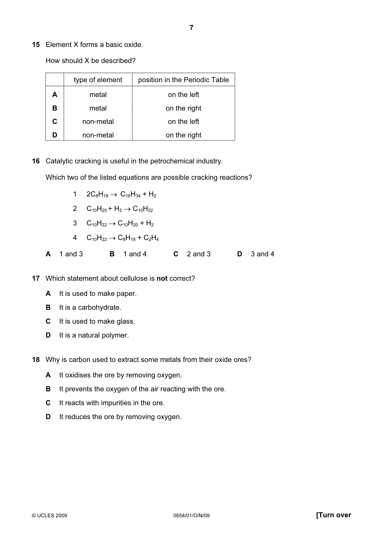 Cambridge IGCSE Sciences - Co-ordinated (Double) 0654 2009 Oct/Nov Paper 1 · Variant 1 question paper, page 7 of 20