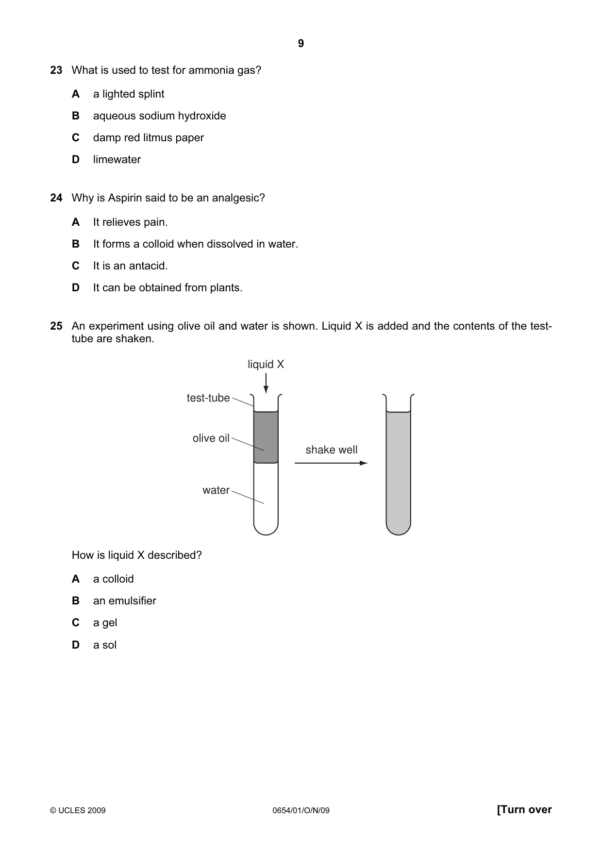 Cambridge IGCSE Sciences - Co-ordinated (Double) 0654 2009 Oct/Nov Paper 1 · Variant 1 question paper, page 9 of 20