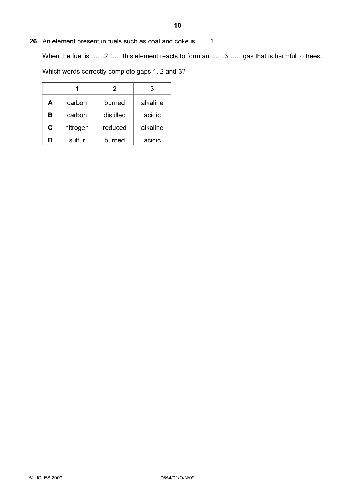 Cambridge IGCSE Sciences - Co-ordinated (Double) 0654 2009 Oct/Nov Paper 1 · Variant 1 question paper, page 10 of 20