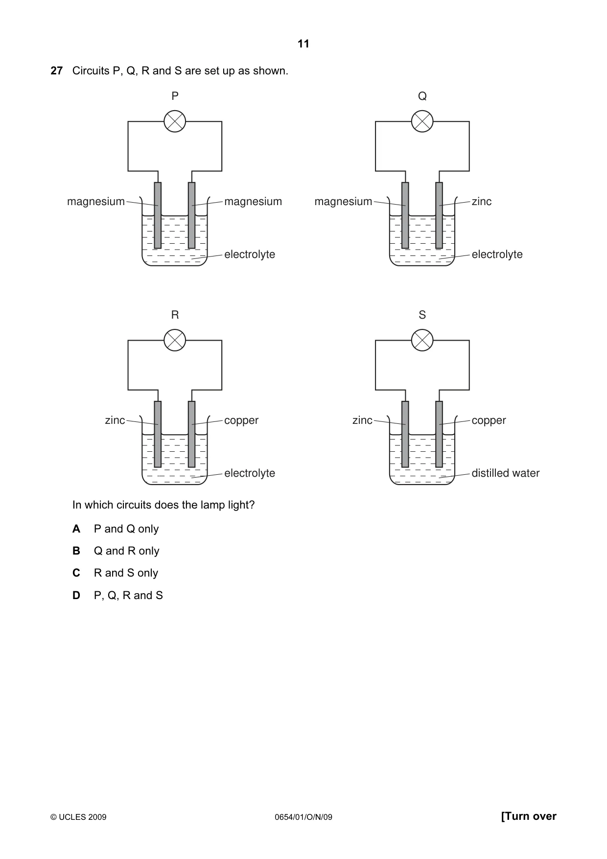 Cambridge IGCSE Sciences - Co-ordinated (Double) 0654 2009 Oct/Nov Paper 1 · Variant 1 question paper, page 11 of 20