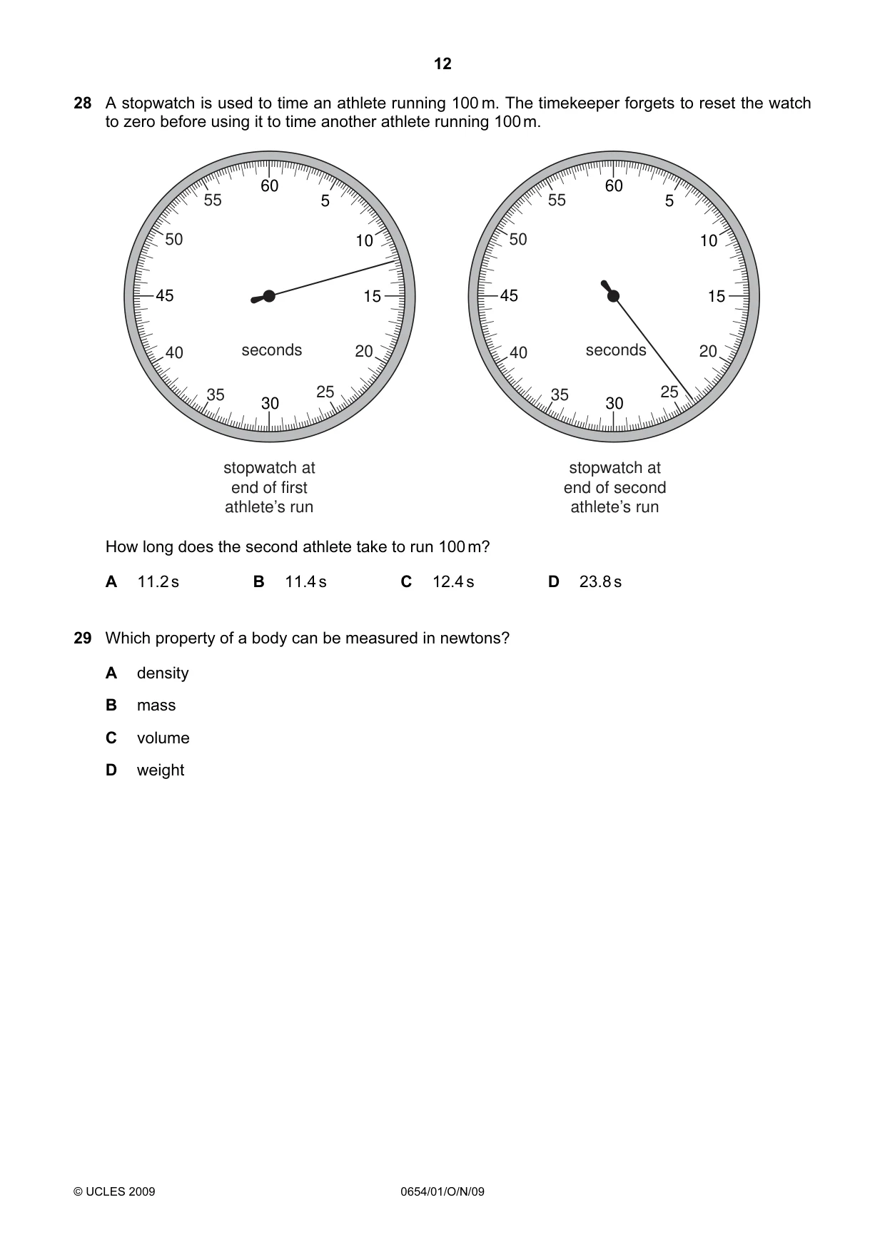 Cambridge IGCSE Sciences - Co-ordinated (Double) 0654 2009 Oct/Nov Paper 1 · Variant 1 question paper, page 12 of 20