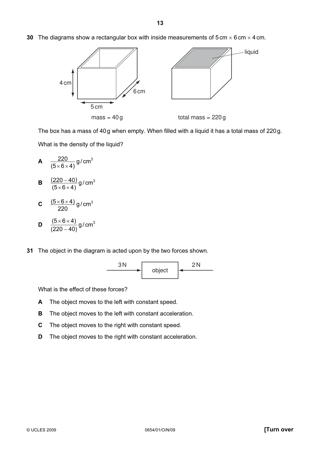Cambridge IGCSE Sciences - Co-ordinated (Double) 0654 2009 Oct/Nov Paper 1 · Variant 1 question paper, page 13 of 20