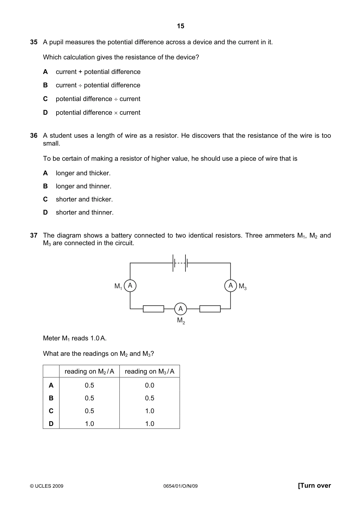Cambridge IGCSE Sciences - Co-ordinated (Double) 0654 2009 Oct/Nov Paper 1 · Variant 1 question paper, page 15 of 20