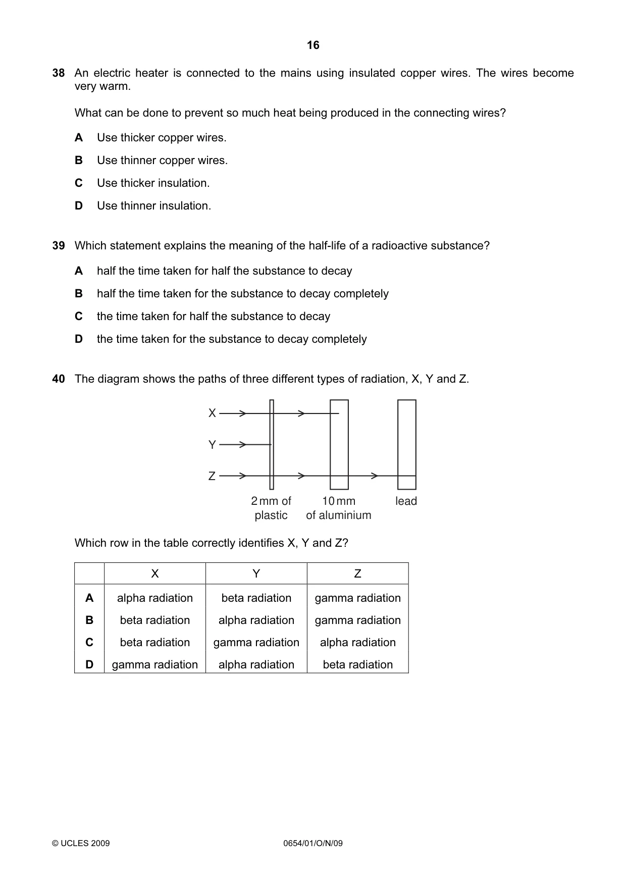 Cambridge IGCSE Sciences - Co-ordinated (Double) 0654 2009 Oct/Nov Paper 1 · Variant 1 question paper, page 16 of 20