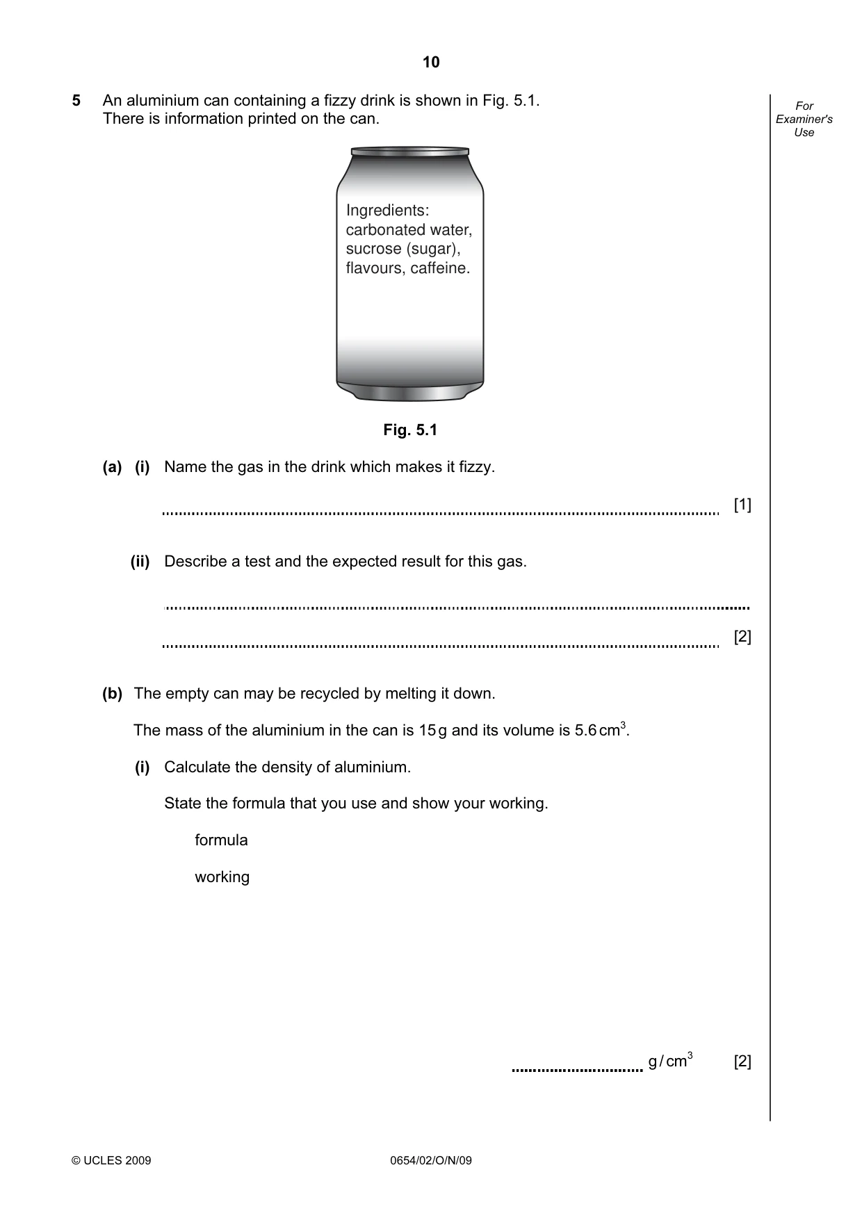 Cambridge IGCSE Sciences - Co-ordinated (Double) 0654 2009 Oct/Nov Paper 2 · Variant 1 question paper, page 10 of 24