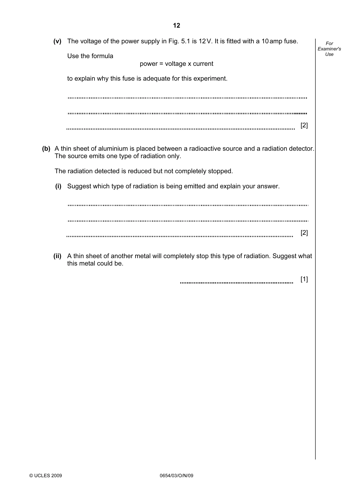 Cambridge IGCSE Sciences - Co-ordinated (Double) 0654 2009 Oct/Nov Paper 3 · Variant 1 question paper, page 12 of 24