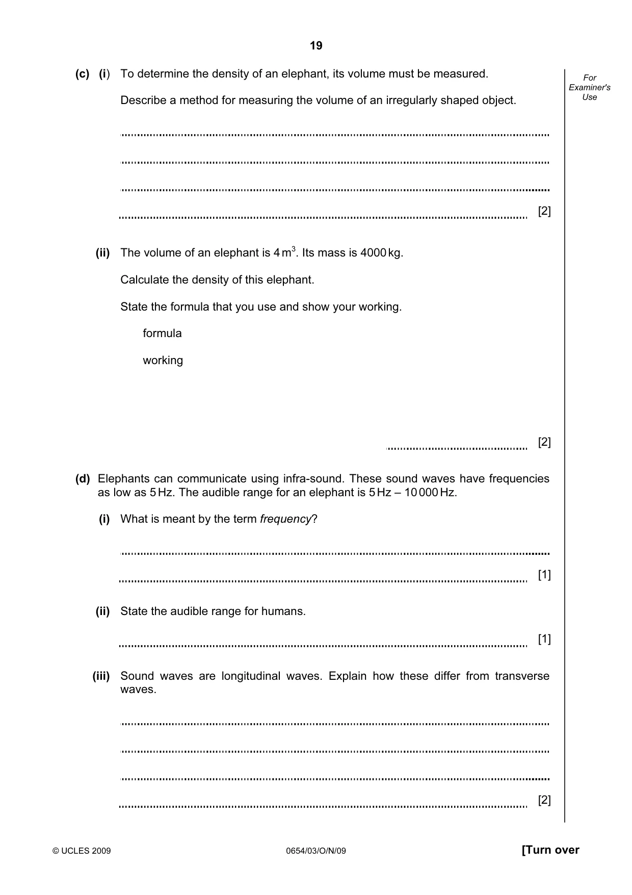 Cambridge IGCSE Sciences - Co-ordinated (Double) 0654 2009 Oct/Nov Paper 3 · Variant 1 question paper, page 19 of 24