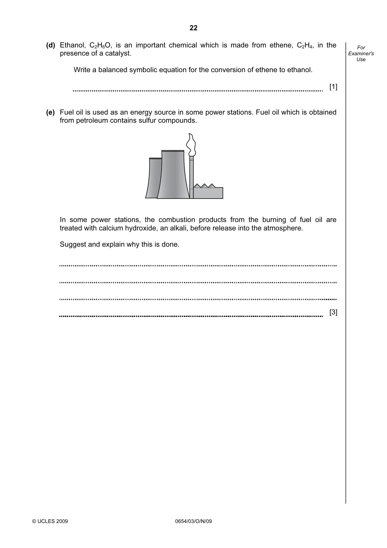 Cambridge IGCSE Sciences - Co-ordinated (Double) 0654 2009 Oct/Nov Paper 3 · Variant 1 question paper, page 22 of 24