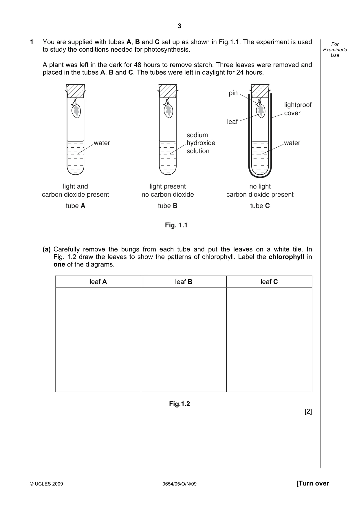 Cambridge IGCSE Sciences - Co-ordinated (Double) 0654 2009 Oct/Nov Paper 5 · Variant 1 question paper, page 3 of 12