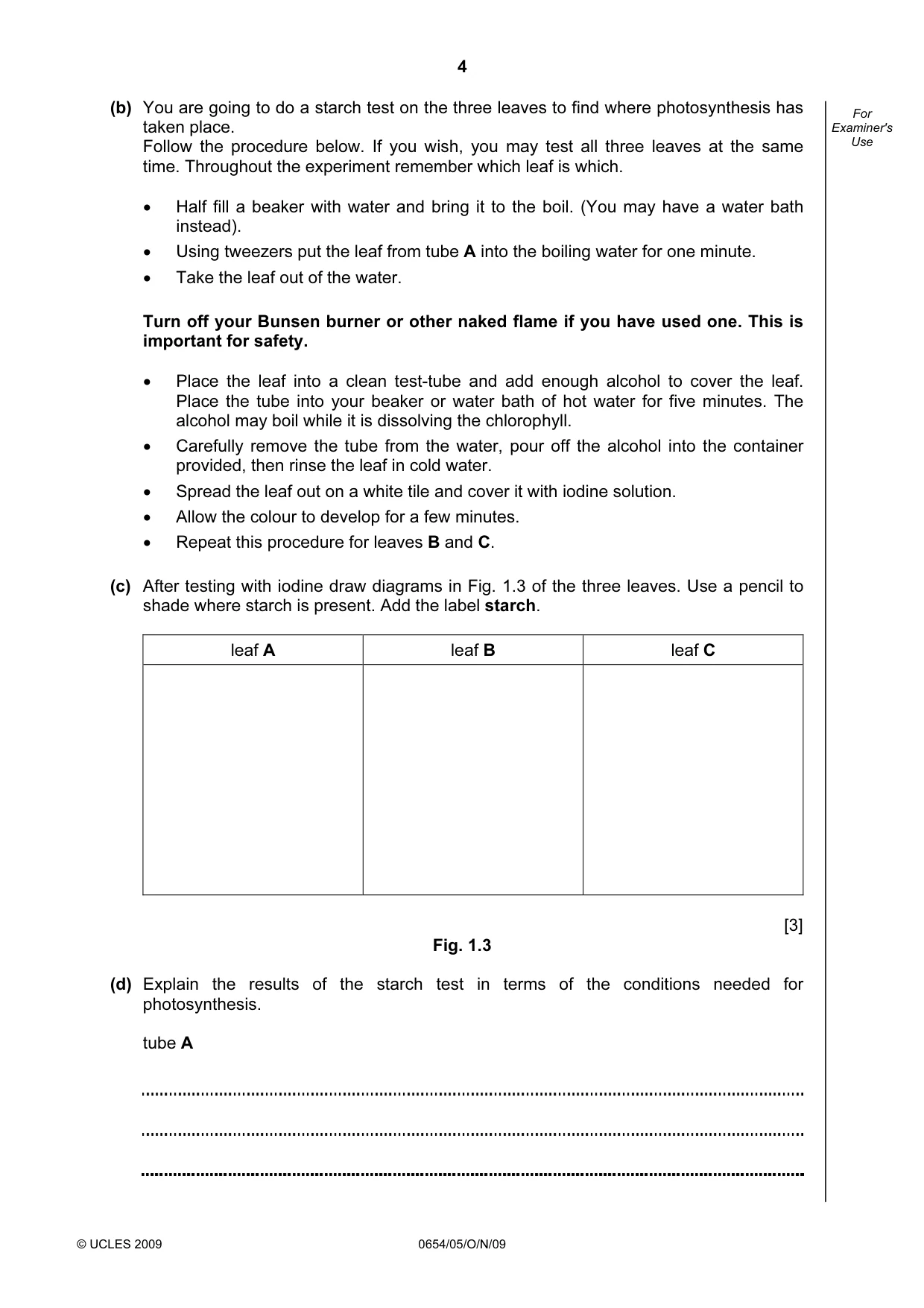 Cambridge IGCSE Sciences - Co-ordinated (Double) 0654 2009 Oct/Nov Paper 5 · Variant 1 question paper, page 4 of 12